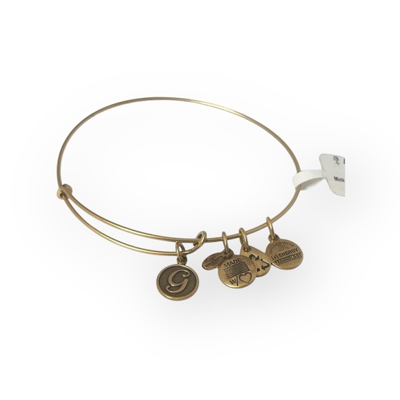 new Alex and Ani ꥟ Mini Script Initial "G" Wire Bangle Bracelet ꥟ Rafaelian Gold - Picture 4 of 13